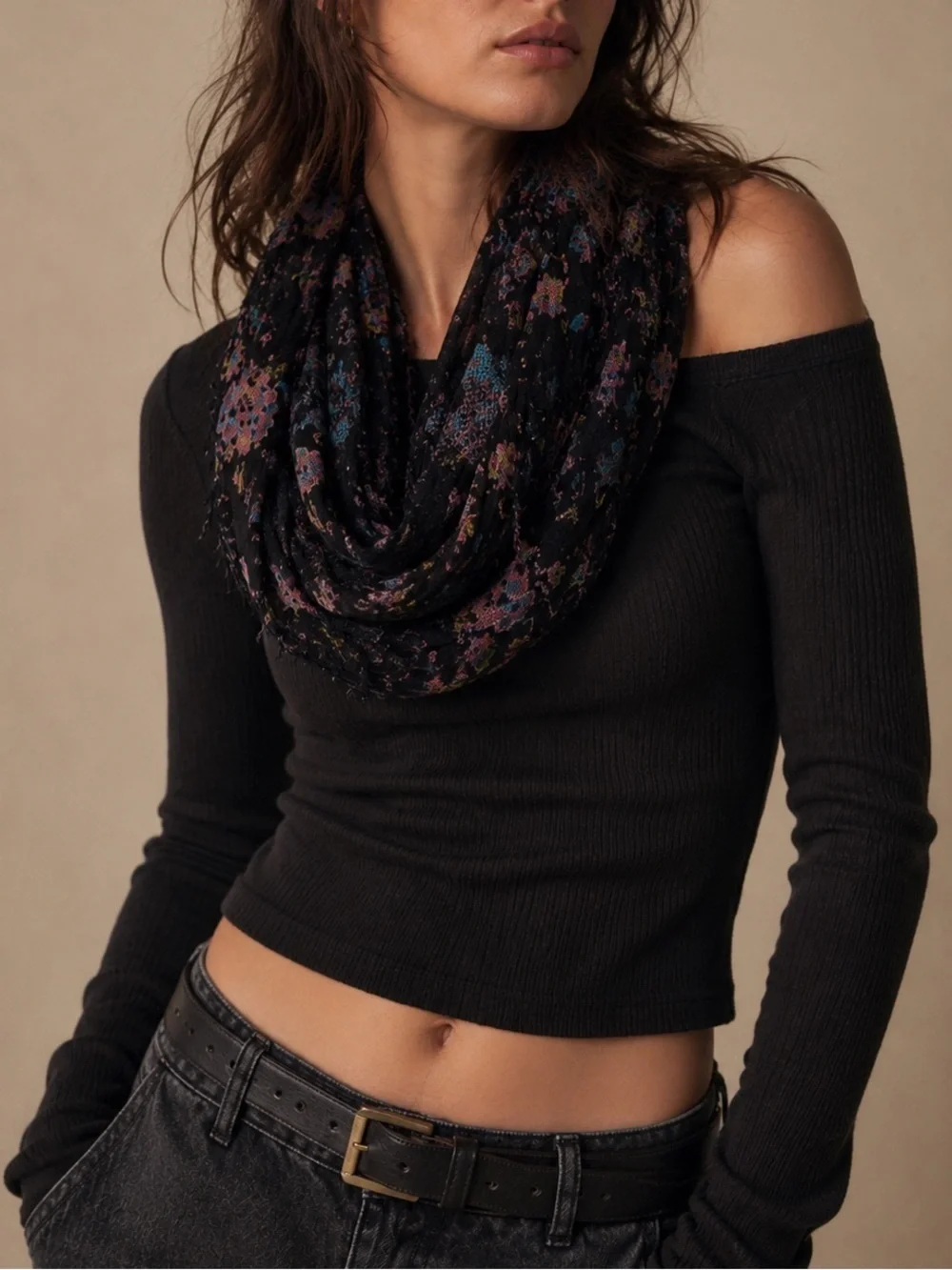 NWT Urban Outfitters Ecote Black Floral Burnout Fringe Infinity Scarf Wrap